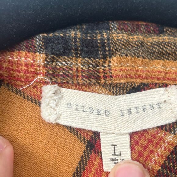 Gilded Intent Orange and Brown Plaid Cropped Button-Down Shirt Large - Picture 3 of 5
